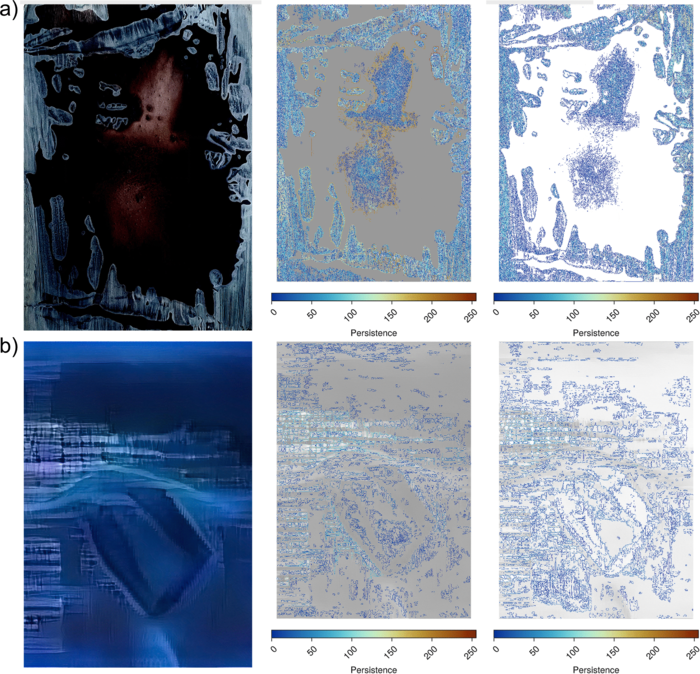 Abstract artworks with their extracted topological structure overlaid